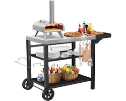 Grill Tafel - Buitenkeuken Trolley - Pizza Oven - Drie Plank Opslag - Verrijdbaar Ontwerp