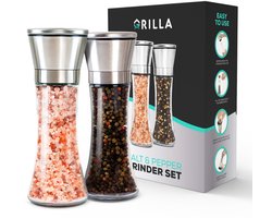 Grilla Peper en Zoutmolen Set - Zout en Peperstel - Zoutvaatje en Pepermolen - RVS - 17 cm