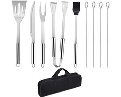 Grillbestek BBQ grillaccessoires, 9 stuks grill-gereedschapsset roestvrij staal barbecue-gebruiksvoorwerpen, BBQ grillen kookgereedschap kit-schraper, kwast, vleesmes, spiesen accessoires voor outdoor gezinnen tuinfeest