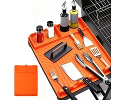 Grillgereedschapmat - zijmat voor barbecuerek - siliconen - barbecuegereedschaprek - barbecueaccessoire - geschikt voor barbecues, feesten en kamperen - oranje - 40*30*3,5 cm