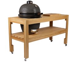 GrillHero BBQ Tafel met wielen - Buitenkeuken - Geschikt voor o.a. Kamado, Big Green Egg, Grill Guru BBQ's - Massief Gestoomd Beuken Hout - Inclusief 2 Snijplanken - Diameter 59cm - 170 x 70 x 90cm