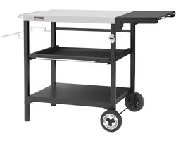 Grilltafel met 3 planken en roestvrijstalen blad - Tuinserveerwagen en bijzettafel