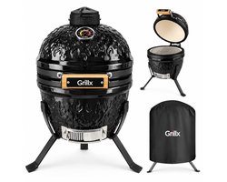 Grillx Kamado BBQ - 13 Inch - Incl. Hoes - Flamed Pattern - Barbecue Egg - Houtskool Barbecue - Zwart - Ø 27cm