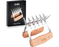 GrillX Luxe Vleesklauwen - Houten Handvat - RVS Meat Claws - Vleesshredder - Pulled Pork, Chicken - Kamado BBQ Accesoires