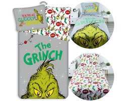 Grinch Kerst, DUBBELZIJDIG, katoenen kinderbeddengoed met rits, 100% KATOEN 140x200cm+70x90cm OEKO-TEX