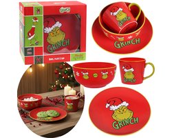 Grinch Kerst servies - mok, bord, kom, rood ontbijtservies