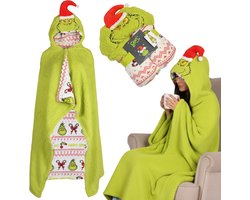 Grinch Kerstmis | Warme deken | dikke deken met capuchon | fleece kleed met capuchon | sweatshirt-deken SHERPA | Draagbare deken | TV plaid met capuchon | 120x150cm OEKO-TEX