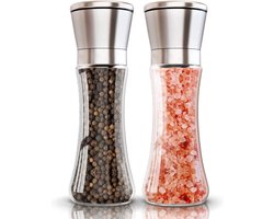 Grinder - Set van 2 - Voor Zout en Peper - Verstelbare Grofheid Grof & Fijne Zout Shakers - Premium Glas Body - Handmatige - Voor Verschillende Kruiden