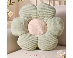 groen bloemendesign, sierkussen, pluche vloerkussen voor bank en bed, kinderkamer, meisjes, decoratief madeliefjesdesign, woonkussen, 40 cm