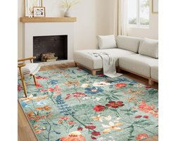 Groen Bloementapijt 160x230cm Woonkamer Vloerkleed Antislip Machinewasbaar Boho Stijl Zachte Kortpolige Tapijten voor Slaapkamer Eetkamer Kantoor