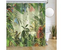 Groen Jungle Bos Douchegordijn - Tropische Planten - Anti-schimmel - Waterdicht - Polyester Stof - Wasbaar - Badgordijn - 12 Ringen - Bad 180 x 180 cm Douchegordijn