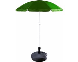 Groen lichtgewicht strand/tuin basic parasol van nylon 200 cm + vulbare rotan parasolvoet antraciet van plastic