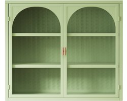 Groen Metaal Glas Dubbeldeur Wandkast 70x23x60cm Voor Woonkamer Badkamer Eetkamer