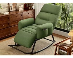 Groen schommelstoel met in 5 standen verstelbare rugleuning en voetensteun buitenstoel om te lezen binnenstoel om te relaxen comfortabele corduroy schommelstoel geschikt voor terrassen veranda'sbalkons en woonkamers