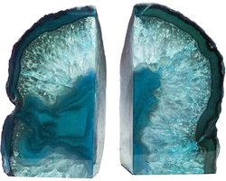 Groenblauwe agaat boekensteunen - met kristallen stenen uiteinden, 4-6 lbs - voor zware boeken, studeerkamer en kantoor, boekenplankdecoratie