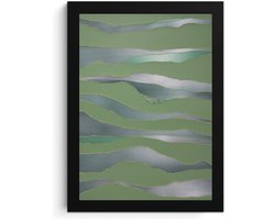 Groene Abstrakte Kunst Fotolijst, A4 fotolijst, Gelaagde Kunst Afdruk, MDF Frame, Acryl Glas, Hoge Resolutie, Modern Wanddecoratie