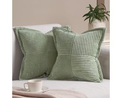 Groene Accessoires voor de Woonkamer - Fluffy Kussenhoezen 50x50 cm, Set van 2, Corduroy, Decoratieve Kussens voor de Bank