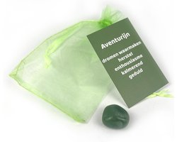 Groene Aventurijn edelsteen met groen organza cadeauzakje en betekeniskaartje