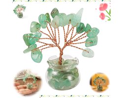 Groene aventurijn kristallen geldboom - Mini Edelsteenboom Aventurijn groen - Chakra edelsteen kristallen boom - Kristallen chip decoratie - Levensboom - Geldboom met vaasvoet - Feng Shui decoratie - Bureauversiering voor thuis/kantoor