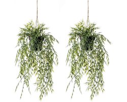 Groene bamboe kunstplant - 2x - 50 cm - in hangende pot - Kunstplanten/nepplanten