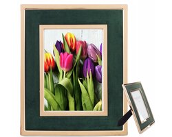 Groene en gouden fotolijst 13x18 cm, fluweel, met standaard