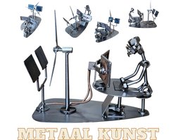 Groene energie ingenieur - metaal kunst-metaal beeld- wind en de zon -het best cadeau-uniek-sinterklas gift-kerst-geschenk
