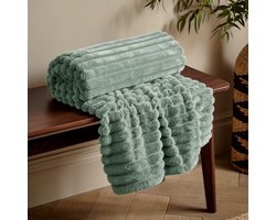 Groene Geribbelde Faux Fur Plaid Deken 130x170 cm - Heerlijk Zacht en Warm Kleed