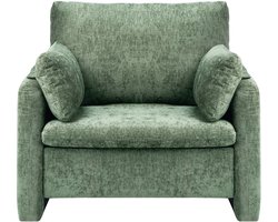 Groene Gestoffeerde Accentstoel, Moderne Stoffen Stoel met Armleuningen, Comfortabele Zitting met Dik Kussen En Gebogen Rugleuning, Enkele Fauteuil voor De Woonkamer