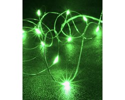 Groene Glow String Lights by Aira - Draadverlichting lichtsnoer met 20 LED lampjes op batterij 200cm - Lampensnoer kerstverlichting - Fairy Lights - DIY kostuum kleding carnavals verlichting - sfeer batterijverlichting slinger - feest partylights