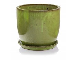 Groene Keramische Bloempot met Schotel 23 cm - Vorstbestendig