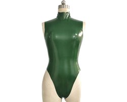 Groene Latex Turnpakje Bodysuit voor Dames,Handgemaakt Latex Rubberen Zwempak met Ritssluiting Achterkant
