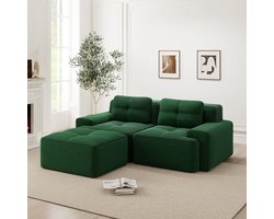 groene modulaire bank - L-vormige bank ribstof - loungebank-diepe zit - 204x177x69cm- modulaire opstelling- woonkamer groen