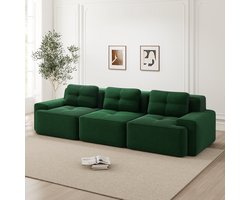 Groene modulaire cloud bank - 3-zitsbank met diepe zit - Ribstof loungebank - 293x104x69 cm - Montagevrij - Woonkamer Groen
