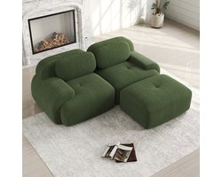Groene modulaire hoekbank - Frameloze loungebank - Zachte corduroy ribstof - 208x178x70cm - Zonder montage - Voor woonkamer Groen