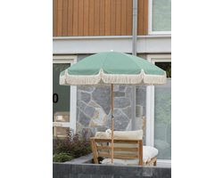 Groene parasol met franjes Ø180 cm - kantelbaar - UV-beschermend - inclusief hoes