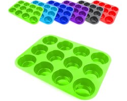 Groene Siliconen Muffinvorm - 12 Muffins - Siliconen Bakvorm - Muffin Bakvorm Siliconen - Siliconen Cupcake Vormpjes - Muffin Bakblik - Muffin Bakplaat - Muffinvorm 12 stuks - Groen