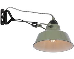 Groene Wandlamp Mexlite Nove 1320G - Industrieel, Draaibaar & Kantelbaar, Materiaal: Metaal en Kunststof, Diameter 18 cm, Hoogte 14 cm, E27 Fitting met Schakelaar