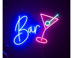 Groenovatie LED Neon Verlichting Bord "Bar" - Incl. Adapter - 50x30cm - Blauw/Roze