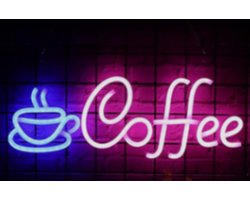 Groenovatie LED Neon Wandlamp "Coffee" - Op USB - 42x22x2cm - Blauw/Roze