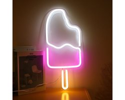 Groenovatie LED Neon Wandlamp "IJsje" - Op USB - 45x21x2cm - Roze / Wit