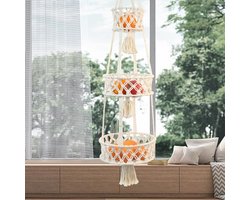 Groente fruit hangmand hangende fruitmand fruitschaal geweven katoenen touw mand groentemand bloemenhanger keukenmand gevlochten opbergmand voor keuken woonkamer boho decoratie