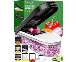 Groentehakselaar - Groentesnijder - Mandoline Snijmachine - Veggie Ui Salade Voedsel Chopper en Dicer Handleiding - Keukengereedschap & Gadgets (6-in-1 Compact Wit)