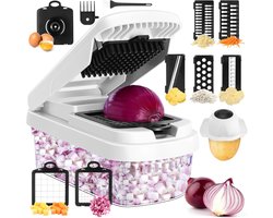 Groentesnijder 15-in-1 – Multisnijder met Opvangbak – Groente Snijder & Rasp – Mandoline - keuken snijder – groente snijder set- groente hakker- Scherpe en duurzame messen -Voor Groenten, Ui, Fruit en Kaas – BPA-vrij
