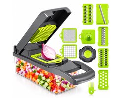 Groentesnijder 16-in-1 - Mandoline Keukensnijder - Handmatige Uiensnijder - Multifunctioneel met Opvangbak - RVS Messen - BPA-vrij