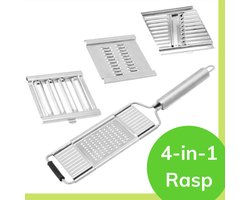 Groentesnijder 4-in-1 Rasp - Mandoline – Julienne - groentensnijder – 4 Opzetstukken – Vaatwasserbestendig – Handmatig Snijden, Schaven en Raspen - Foodprocessor - Keukengereedschap - multifunctioneel