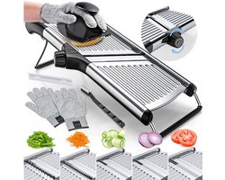 Groentesnijder - RVS met Veiligheidshandschoen - Multifunctionele groentesnijder verstelbaar - Uiensnijder | Keuken - Snijmachine