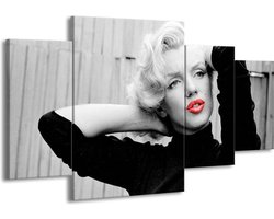 GroepArt - Schilderij -  Marilyn Monroe - Zwart, Wit, Rood - 160x90cm 4Luik - Schilderij Op Canvas - Foto Op Canvas