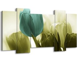 GroepArt - Schilderij - Tulp - Blauw, Zwart, Groen - 120x65 5Luik - Foto Op Canvas - GroepArt 6000+ Schilderijen 0p Canvas Art Collectie - Wanddecoratie