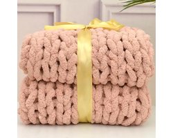 Grof gebreide deken - Chenille plaid Gehaakt kleed - Bank decoreren - Handgemaakte kabel brei - 150x150cm - Khaki