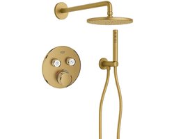 Grohe - Adema Rise Regendoucheset - rond - wandaansluitbocht met handdouchehouder - gladde doucheslang - staafhanddouche - wandarm - 25cm hoofddouche - Grohe SmartControl inbouwthermostaat - brushed cool sunrise